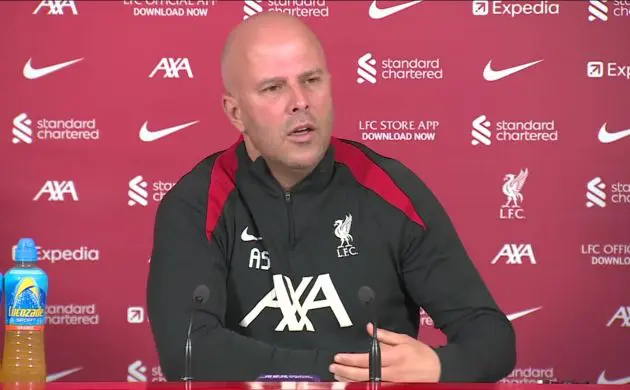 Liverpool boss Arne Slot addresses the press before Merseyside derby.