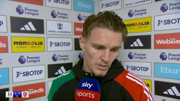 Frustrated Martin Odegaard reacts to Arsenal dropping points to Fulham.