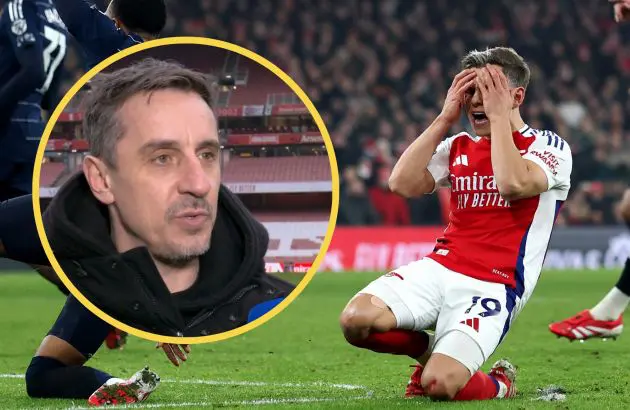 Gary Neville looks at a frustrated Kai Havertz at the Emirates Stadium.