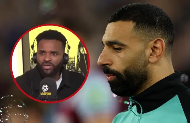 Mo Salah looks down on a picture of Darren Bent.