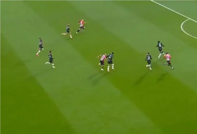 Virgil van Dijk gets back to dispossess Bryan Mbeumo
