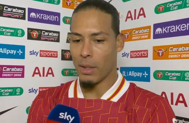 Virgil van Dijk was unhappy that Lucas Bergvall wasn't sent off against Liverpool