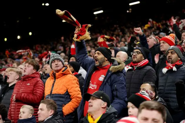 Liverpool fans celebrate reaching the Carabao Cup final