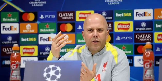 Arne Slot addresses the media on Champions League duty against PSG