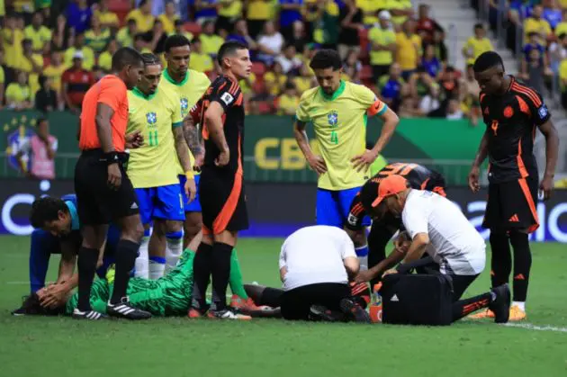 Alisson Becker was involved in a nasty collision with Davinson Sanchez in Brazil's win over Colombia
