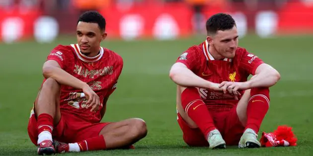Trent Alexander-Arnold and Andy Robertson after winning the league