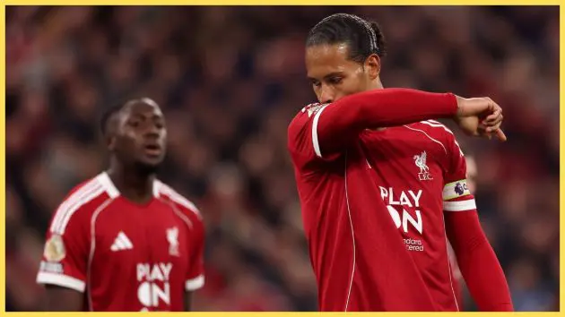 Virgil van Dijk reacts during Liverpool vs. Manchester United