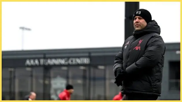Arne Slot coaches Liverpool at the AXA Training Centre