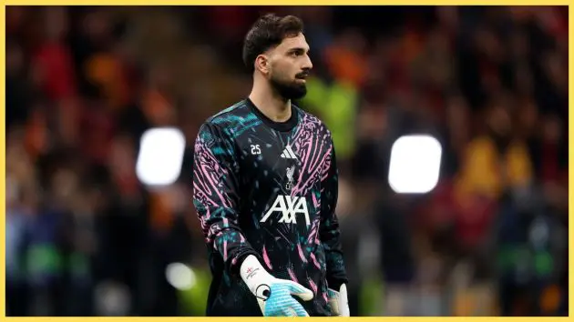 Giorgi Mamardashvili of Liverpool warms up prior to the UEFA Champions League 2025/26 Round of 16 First Leg match between Galatasaray SK and Liverpool