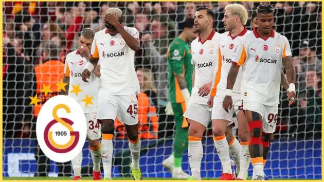 Galatasaray players react during their 4-0 defeat to Liverpool at Anfield