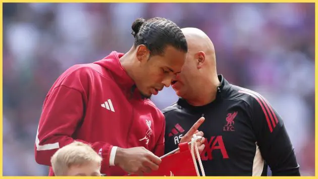 Virgil van Dijk and Arne Slot deep in conversation