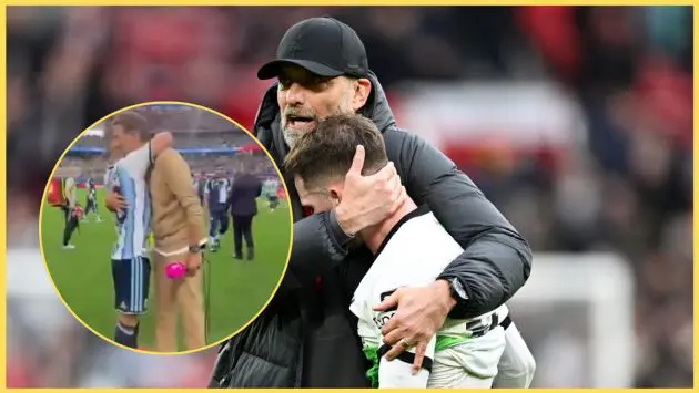 Jurgen Klopp and Alexis Mac Allister embraced after Argentina's win over Austria