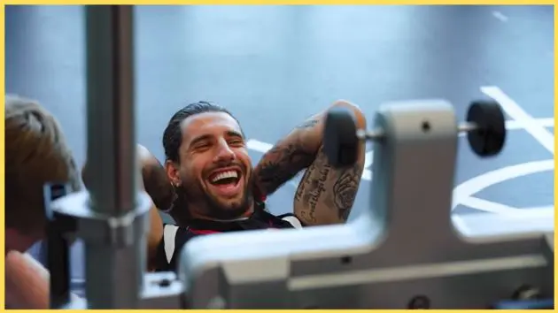 Dominik Szoboszlai in good spirits during a weights session at the AXA Training Centre