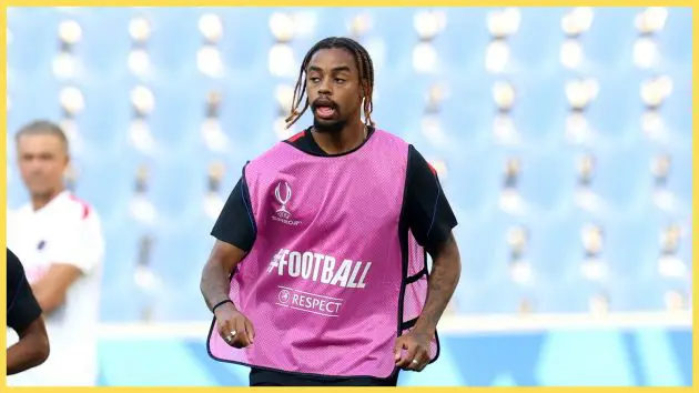 Liverpool transfer target Bradley Barcola runs around in PSG training.