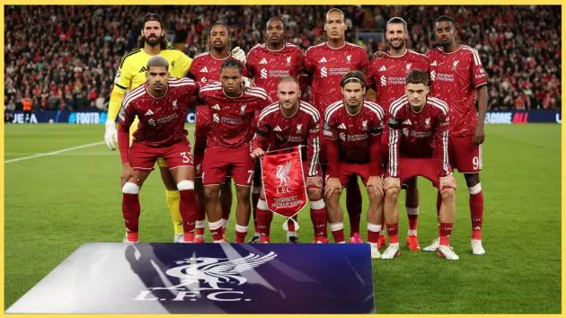 Liverpool players pose for a team photo before the game against Atletico