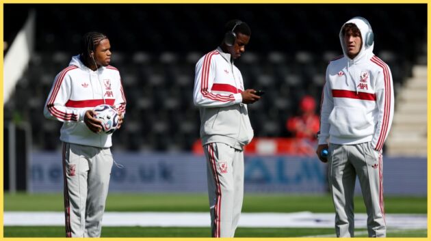 Rio Ngumoha, Trey Nyoni and Lewis Koumas pictured before Liverpool's match at Bournemouth