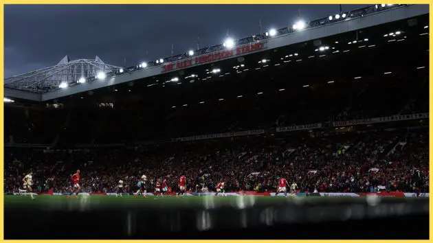 A photo of Old Trafford during a heavy storm